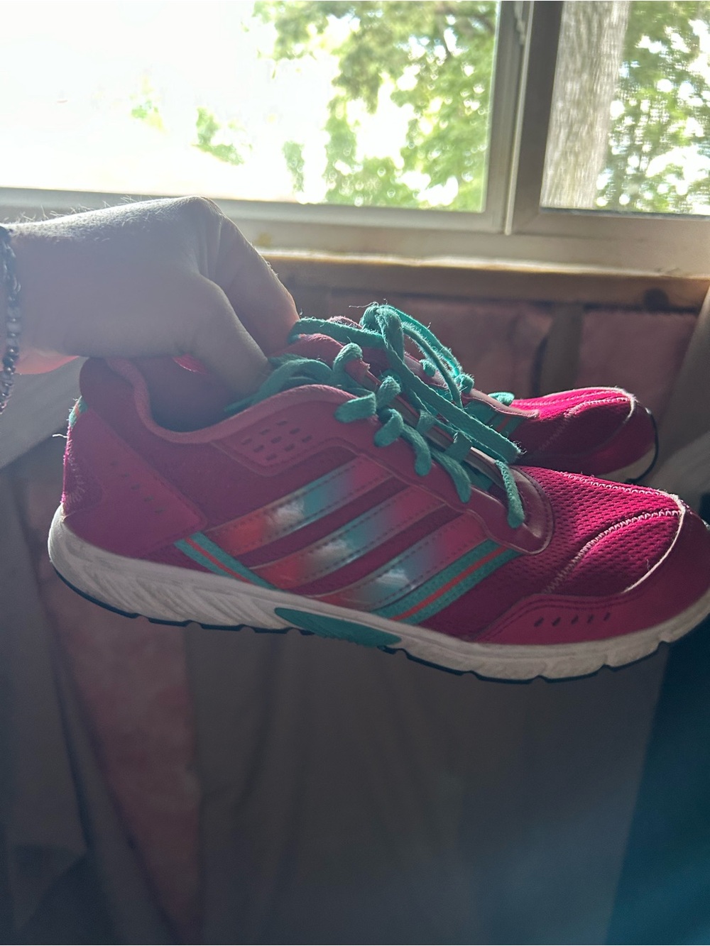 adidas Girls Pink Sneakers with Teal Accents